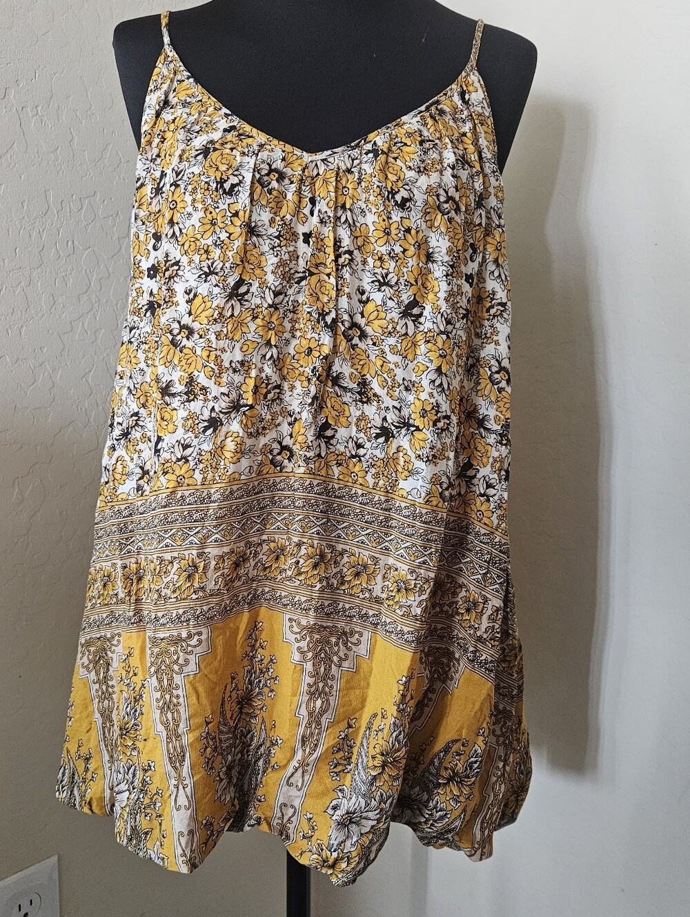 Ecote Womens Sleeveless Yellow Floral Boho Mini Dress Cami Top Tunic Sz S